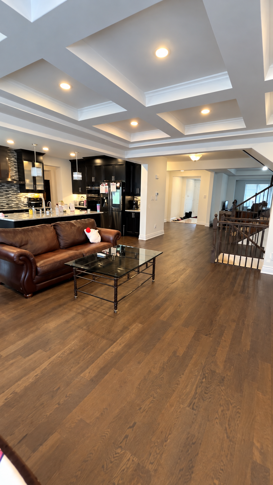 Video screenshot showing main floor layout and coffered ceiling
